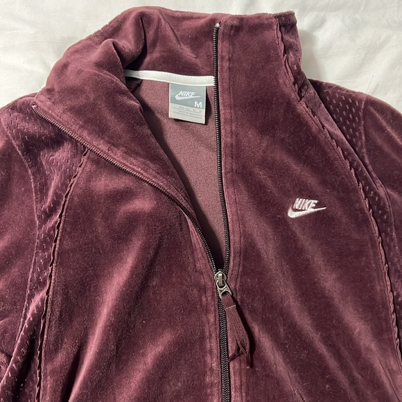 NIKE Burgundy Velour Y2K Zip Up Track Jacket Womens Size M - Picture 5 of 5